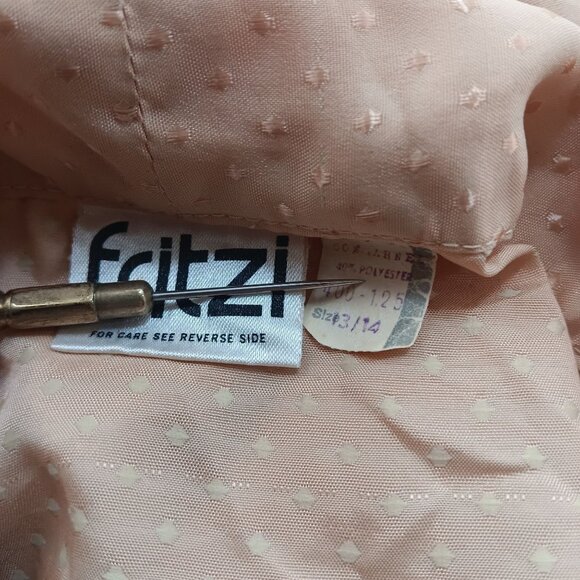 Vintage Women's Secretary Blouse 13/14 1970's Fritzi Peach Polka Blouse Tie Neck - Picture 6 of 6